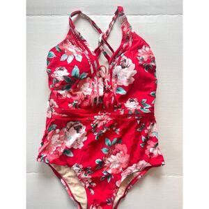 Kona Sol Red Floral One Piece Swimsuit
